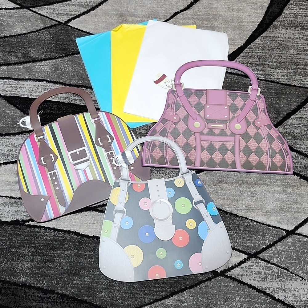 VINTAGE PAPER PURSE GIFT BAGS TISSUE PAPER 3-ONE-OF-A-KIND DESIGNS